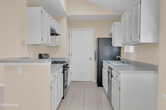 7341 Desierto Rojo Ct, El Paso, TX 79912 - kitchen featuring a sink, light tile patterned floors, light countertops, under cabinet range hood, and gas stove