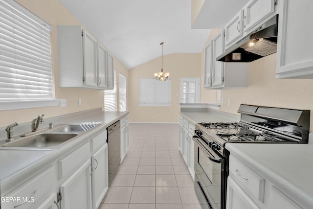 7341 Desierto Rojo Ct, El Paso, TX 79912 - kitchen with a sink, dishwasher, an inviting chandelier, under cabinet range hood, and gas stove