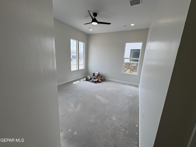11345 Ardelle Ave, El Paso, TX 79936 - empty room with concrete floors, visible vents, baseboards, a ceiling fan, and recessed lighting