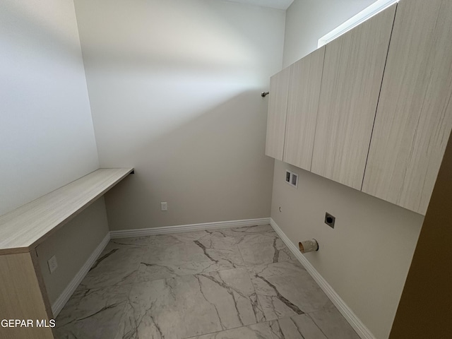 11345 Ardelle Ave, El Paso, TX 79936 - clothes washing area with visible vents, cabinet space, electric dryer hookup, marble finish floor, and hookup for a washing machine