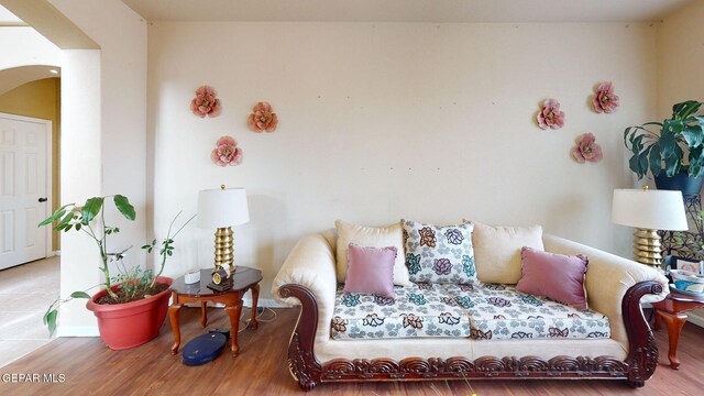 7350 La Casa Way, Canutillo, TX 79835 - living area with arched walkways and wood finished floors