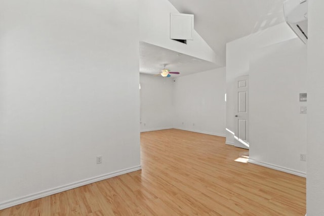 5628 Buckley Dr, El Paso, TX 79912 - empty room featuring high vaulted ceiling, light wood finished floors, baseboards, and a ceiling fan
