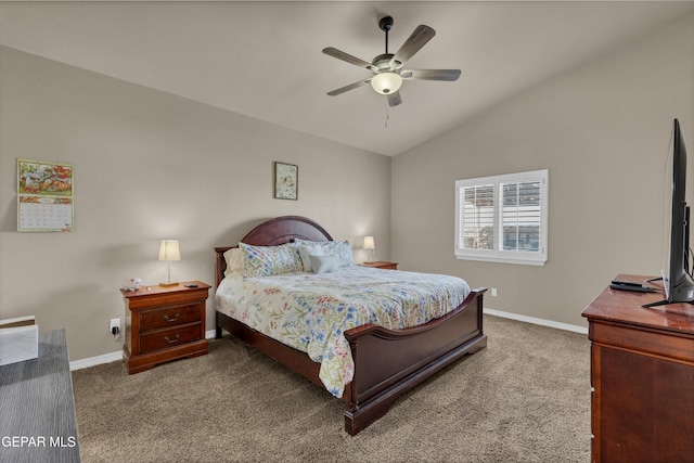 3841 Loma Adriana, El Paso, TX 79938 - carpeted bedroom featuring lofted ceiling, baseboards, and ceiling fan