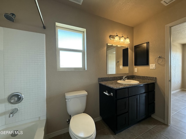 312 Via Cumbre Linda Cir, El Paso, TX 79928 - bathroom featuring tile patterned floors, visible vents, toilet, vanity, and shower / bathing tub combination