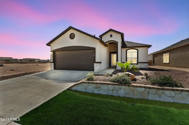 1205 Night Sky St, Horizon City, TX 79928 - ranch-style home featuring stucco siding, driveway, and a garage