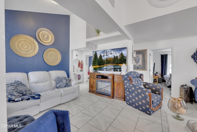 living room with marble finish floor