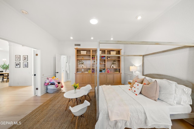 bedroom with recessed lighting, light wood-style floors, and visible vents