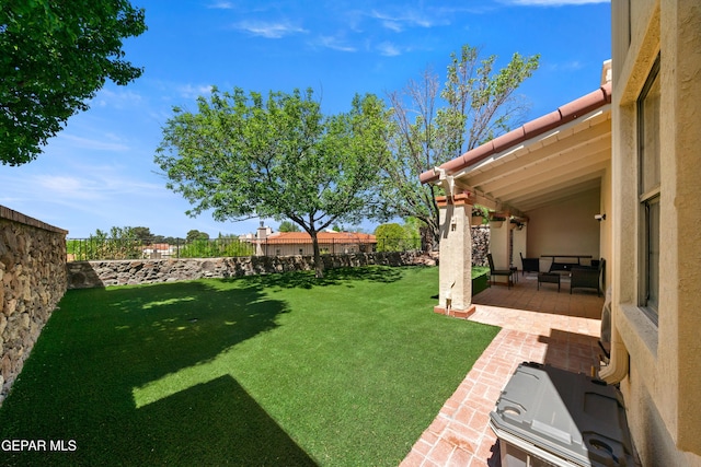 view of yard featuring a fenced backyard and a patio area