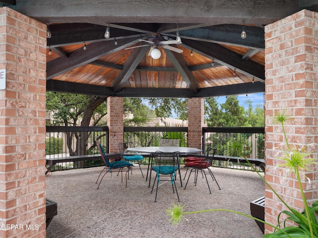 view of patio / terrace featuring a gazebo and outdoor dining area