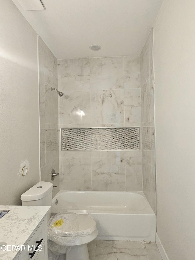 474 Sylvia Ct, Socorro, TX 79927 - full bathroom with vanity, marble finish flooring, and shower / bathtub combination