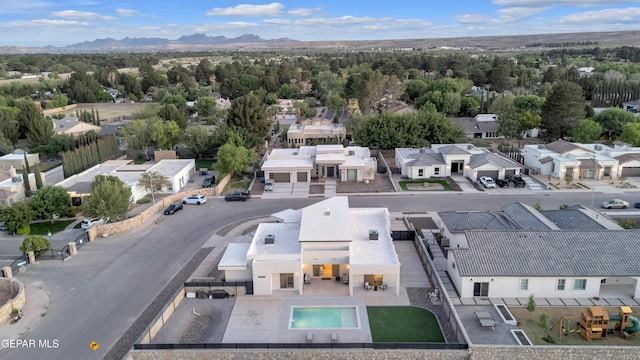 aerial view with a mountain view and a residential view