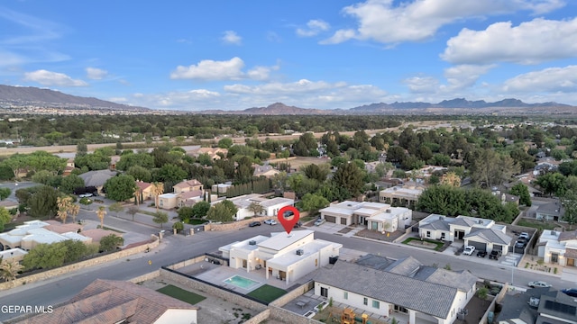 aerial view with a residential view and a mountain view