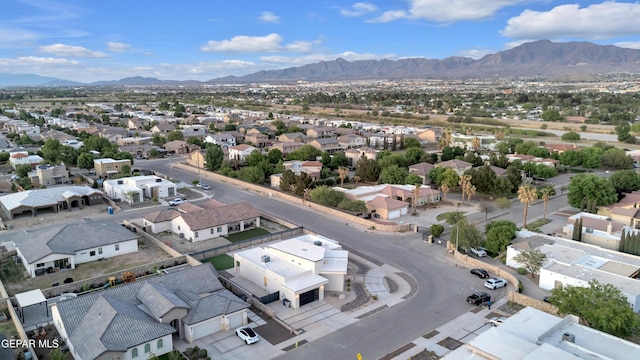 aerial view featuring a residential view and a mountain view