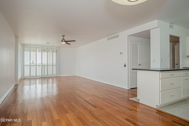 1800 N Stanton Unit 502, El Paso, TX 79902 - unfurnished living room featuring baseboards, a ceiling fan, light wood finished floors, and visible vents