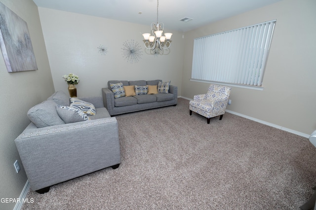 14700 Alton Oaks, El Paso, TX 79938 - carpeted living room featuring baseboards, an inviting chandelier, and visible vents