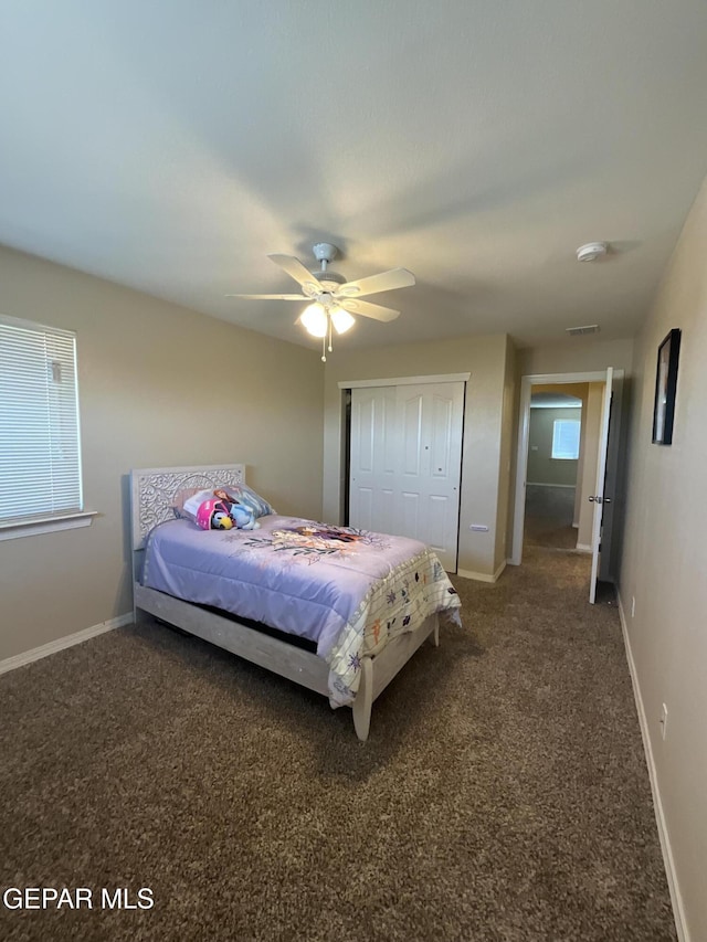 14700 Alton Oaks, El Paso, TX 79938 - carpeted bedroom featuring baseboards, ceiling fan, a closet, and visible vents