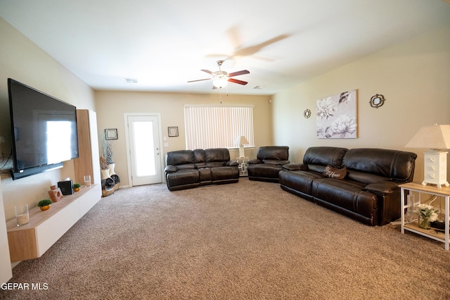 14700 Alton Oaks, El Paso, TX 79938 - living room featuring carpet flooring, a healthy amount of sunlight, ceiling fan, and visible vents