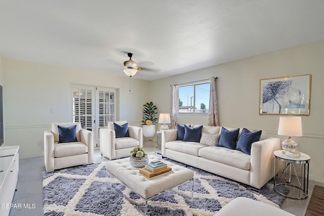 9668 Kathy Ave, El Paso, TX 79927 - living area with french doors and ceiling fan