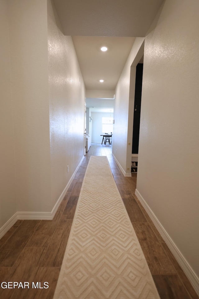 1628 Sam Dominguez, El Paso, TX 79928 - hall with baseboards, wood finished floors, and recessed lighting