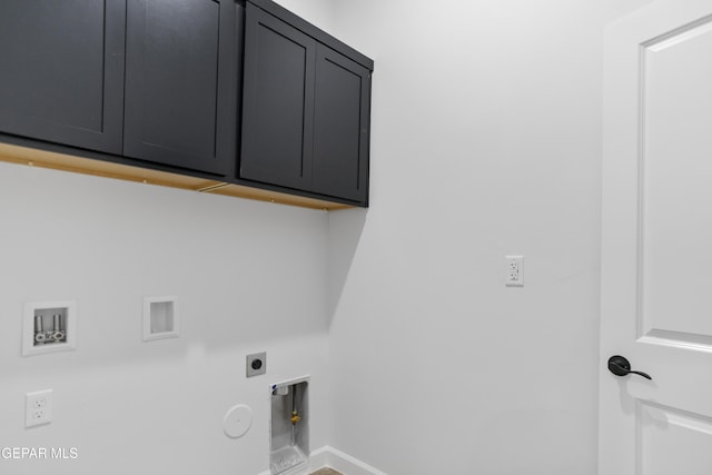 3749 Focus Pl, El Paso, TX 79938 - laundry room featuring hookup for an electric dryer, gas dryer hookup, cabinet space, hookup for a washing machine, and baseboards