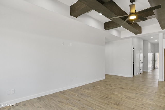 3749 Focus Pl, El Paso, TX 79938 - unfurnished room with beamed ceiling, ceiling fan, baseboards, recessed lighting, and light wood-style flooring