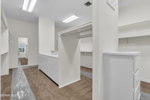 spacious closet featuring visible vents and carpet