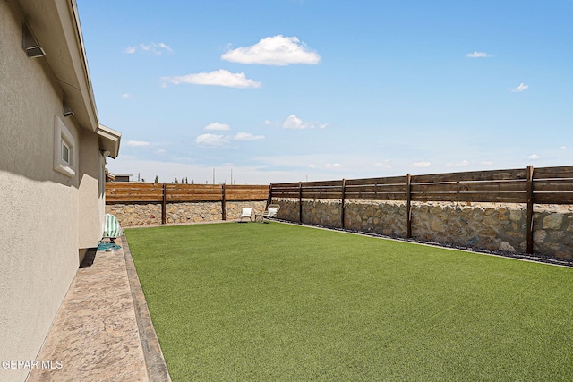 view of yard with a fenced backyard