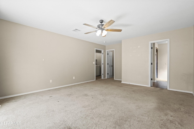 unfurnished bedroom with baseboards, ceiling fan, and carpet flooring