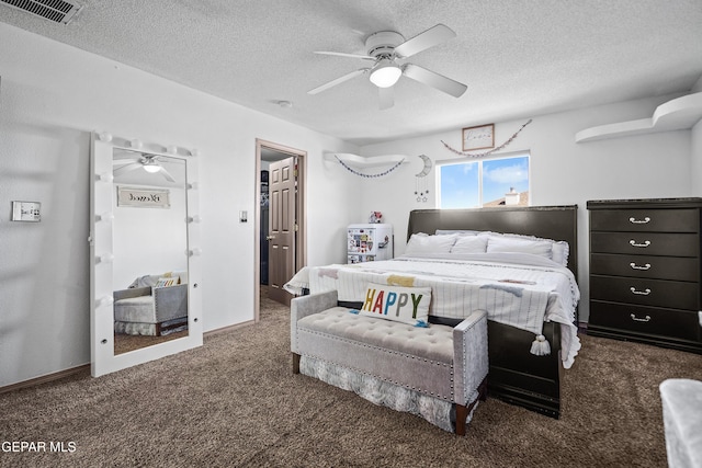 11400 Pifas Nevarez Pl, El Paso, TX 79934 - carpeted bedroom featuring a spacious closet, ceiling fan, a textured ceiling, and visible vents