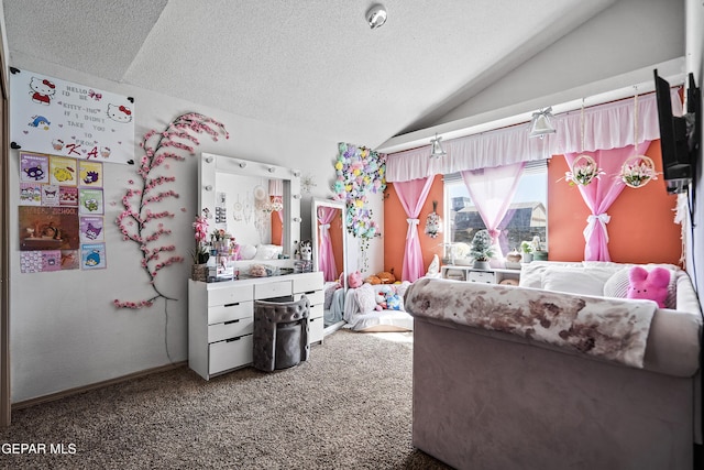 11400 Pifas Nevarez Pl, El Paso, TX 79934 - carpeted bedroom featuring a textured ceiling and lofted ceiling
