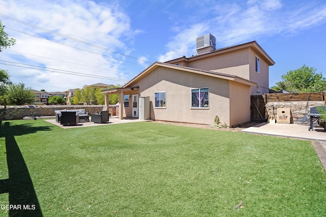 11400 Pifas Nevarez Pl, El Paso, TX 79934 - back of property with stucco siding, outdoor lounge area, a patio area, and fence