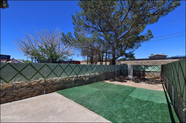view of yard featuring a patio area and a fenced backyard