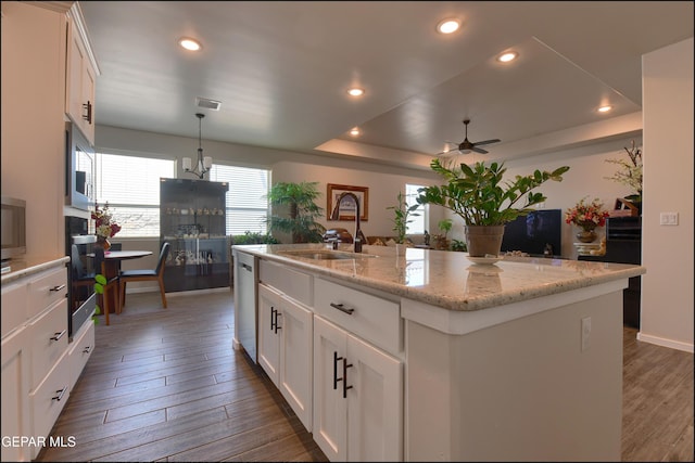 13162 Cleethorpes St, El Paso, TX 79928 - kitchen with dark wood-style flooring, a sink, visible vents, white cabinets, and appliances with stainless steel finishes