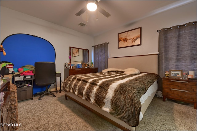 carpeted bedroom featuring a ceiling fan
