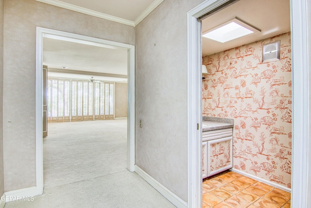 6041 Torrey Pines Dr, El Paso, TX 79912 - bathroom featuring visible vents, ornamental molding, wallpapered walls, and baseboards