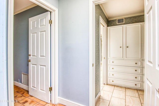 6041 Torrey Pines Dr, El Paso, TX 79912 - corridor featuring ornamental molding, visible vents, and baseboards
