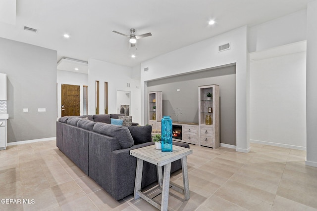1725 Eased St, El Paso, TX 79928 - living room featuring recessed lighting, light tile patterned flooring, visible vents, and ceiling fan