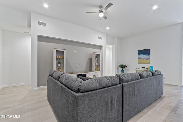 1725 Eased St, El Paso, TX 79928 - living area with light tile patterned floors, visible vents, a ceiling fan, and recessed lighting