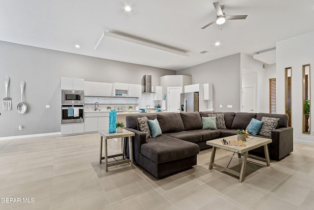 1725 Eased St, El Paso, TX 79928 - living room with visible vents, ceiling fan, light tile patterned flooring, and recessed lighting