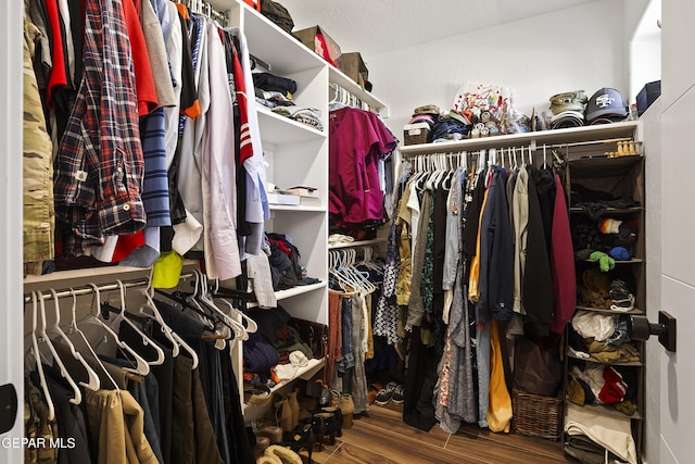walk in closet featuring wood finished floors