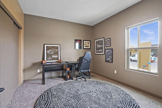 office space with carpet and baseboards