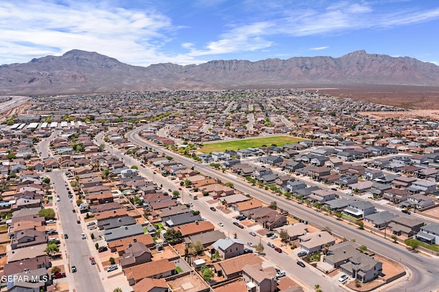 aerial view featuring a residential view and a mountain view