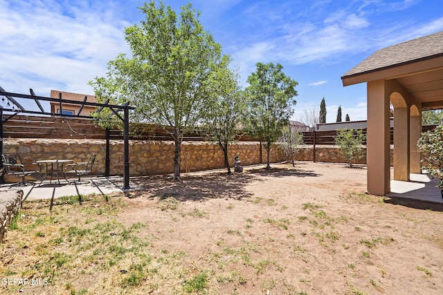 view of yard with a fenced backyard and a patio