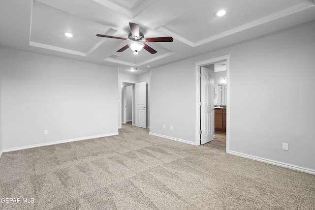 7337 Autumn Sage Dr, El Paso, TX 79911 - unfurnished bedroom with coffered ceiling, carpet, ensuite bathroom, recessed lighting, and beam ceiling