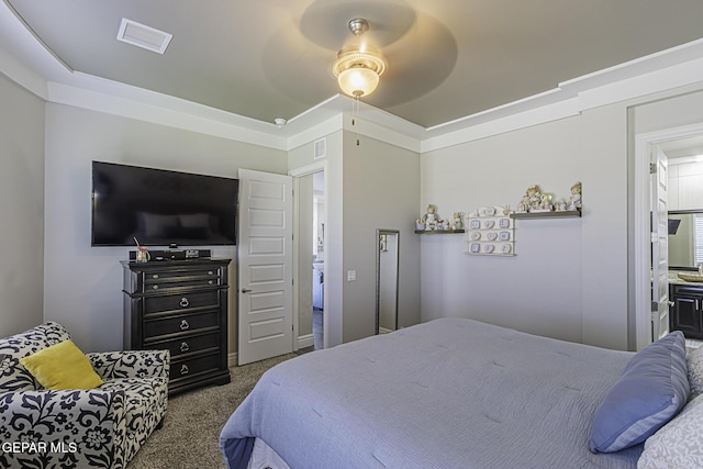668 Darlington, El Paso, TX 79928 - bedroom featuring carpet flooring, a ceiling fan, and visible vents
