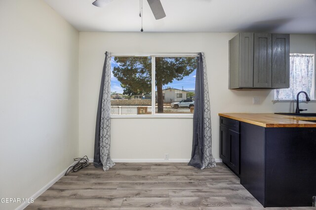 5201 Capistrano Dr, El Paso, TX 79924 - interior space with a healthy amount of sunlight, butcher block countertops, a ceiling fan, and a sink