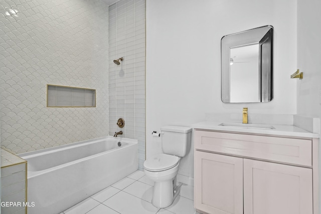 full bathroom with toilet, tile patterned flooring, bathtub / shower combination, and vanity