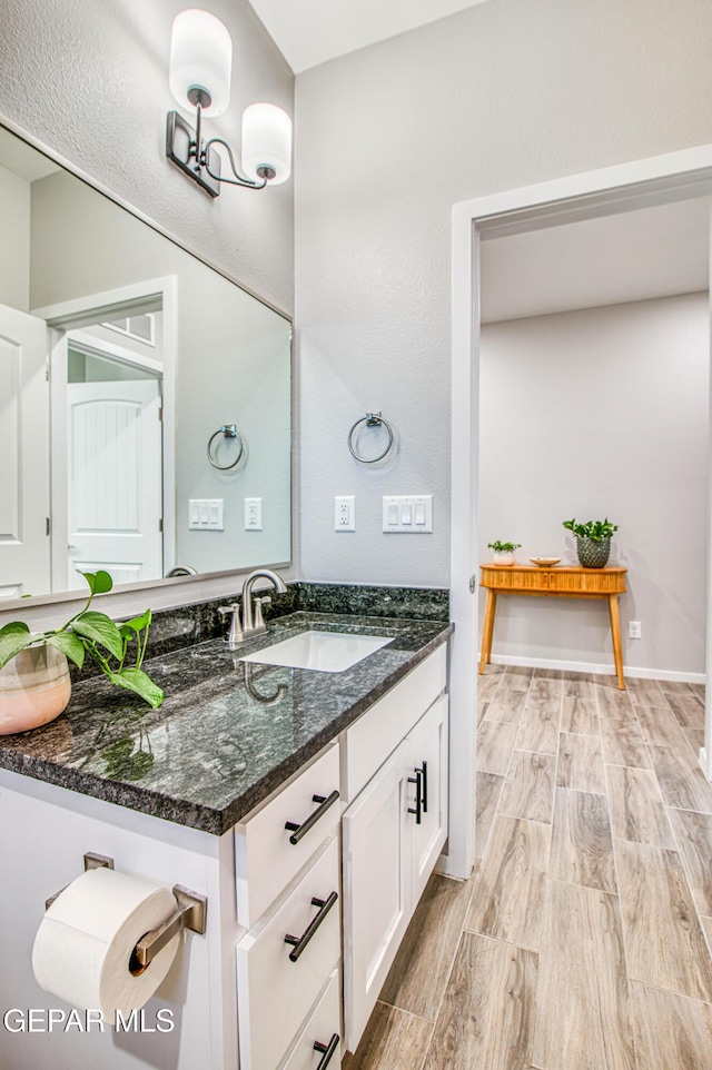 bathroom with vanity and wood finish floors
