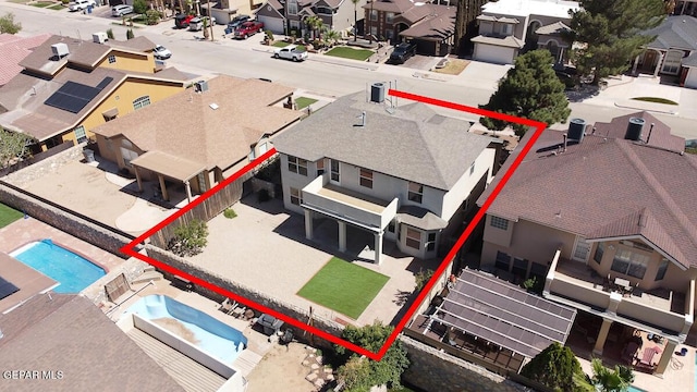 12617 Sun Spirit Dr, El Paso, TX 79938 - aerial view of residential area with property parcel outlined and a pool area