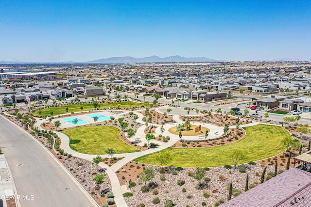 bird's eye view with a residential view and a mountain view